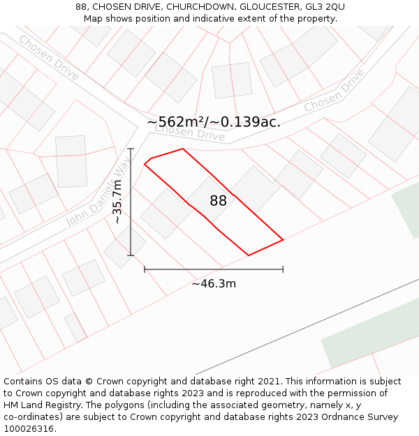 88, CHOSEN DRIVE, CHURCHDOWN, GLOUCESTER, GL3 2QU: Plot and title map