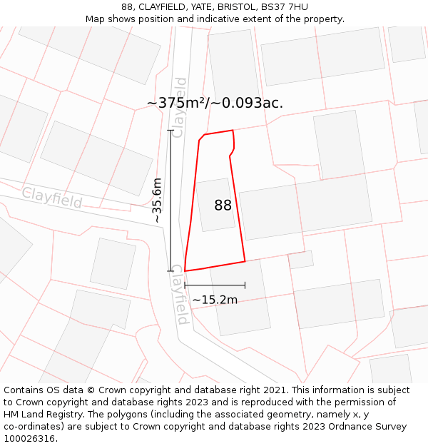 88, CLAYFIELD, YATE, BRISTOL, BS37 7HU: Plot and title map