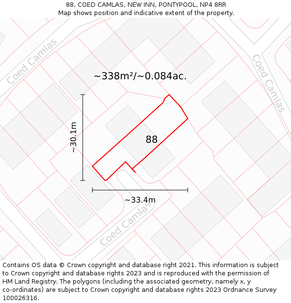 88, COED CAMLAS, NEW INN, PONTYPOOL, NP4 8RR: Plot and title map