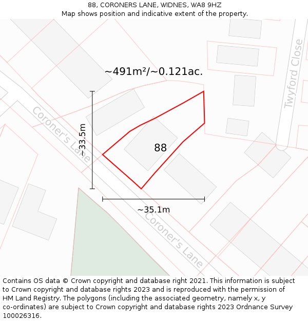 88, CORONERS LANE, WIDNES, WA8 9HZ: Plot and title map