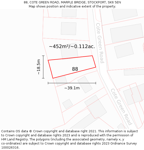 88, COTE GREEN ROAD, MARPLE BRIDGE, STOCKPORT, SK6 5EN: Plot and title map