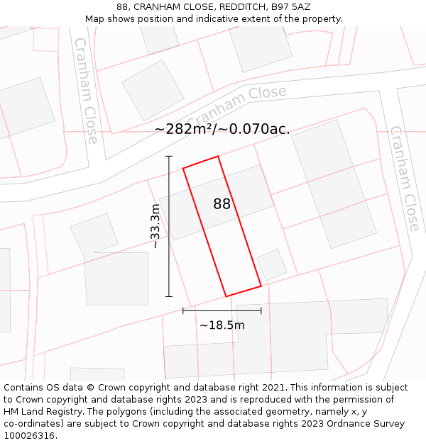 88, CRANHAM CLOSE, REDDITCH, B97 5AZ: Plot and title map