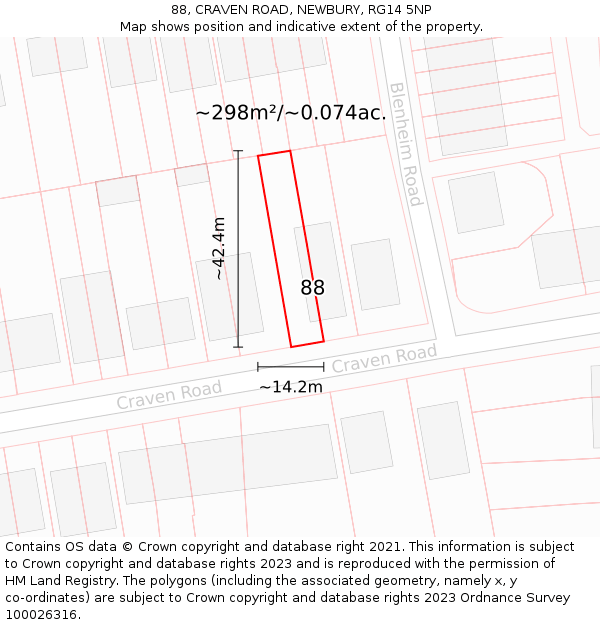 88, CRAVEN ROAD, NEWBURY, RG14 5NP: Plot and title map