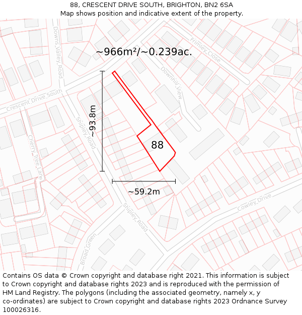 88, CRESCENT DRIVE SOUTH, BRIGHTON, BN2 6SA: Plot and title map