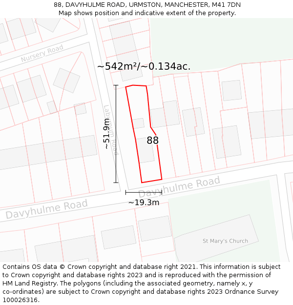 88, DAVYHULME ROAD, URMSTON, MANCHESTER, M41 7DN: Plot and title map