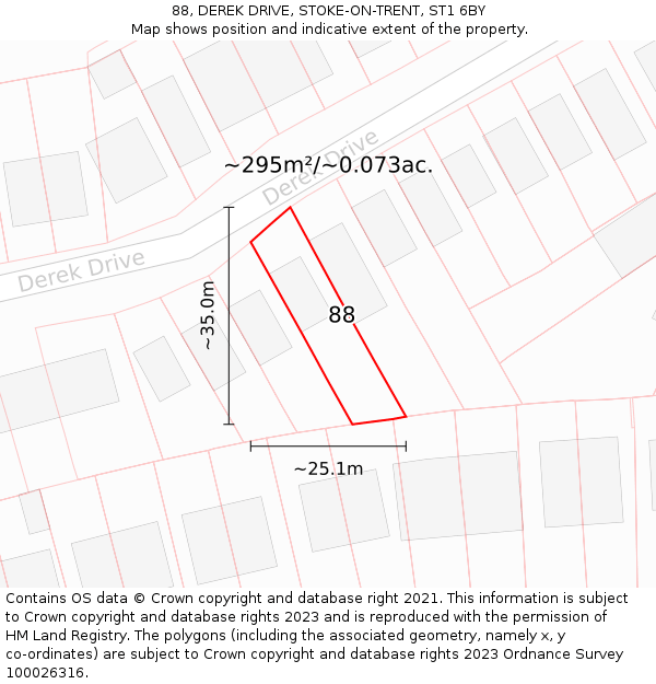 88, DEREK DRIVE, STOKE-ON-TRENT, ST1 6BY: Plot and title map