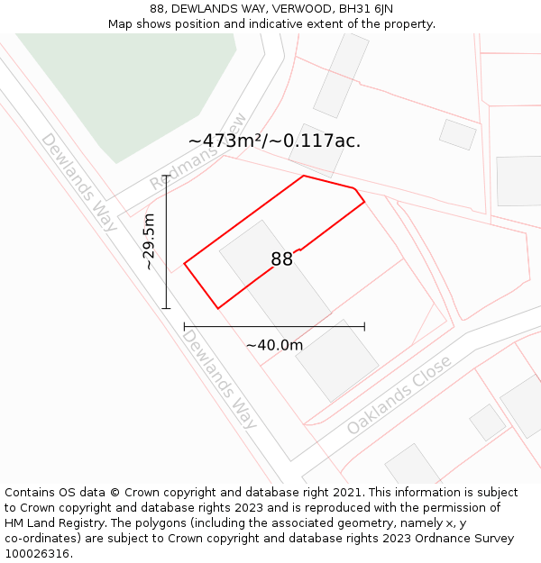 88, DEWLANDS WAY, VERWOOD, BH31 6JN: Plot and title map