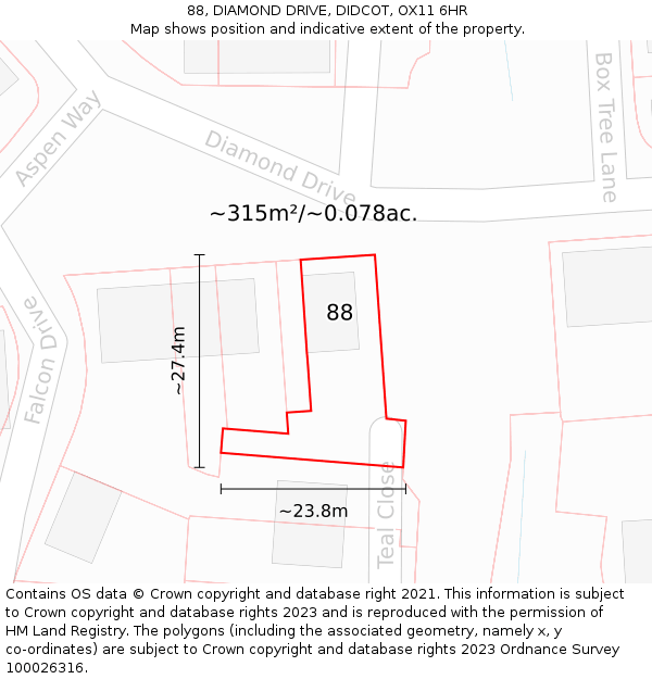 88, DIAMOND DRIVE, DIDCOT, OX11 6HR: Plot and title map