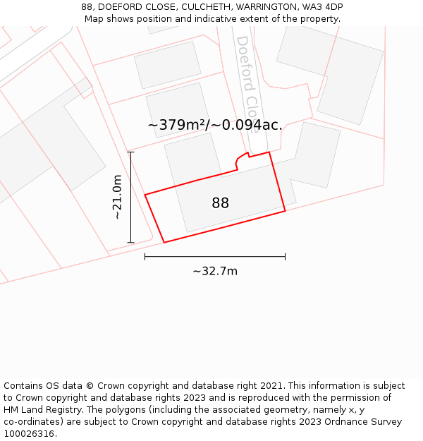 88, DOEFORD CLOSE, CULCHETH, WARRINGTON, WA3 4DP: Plot and title map