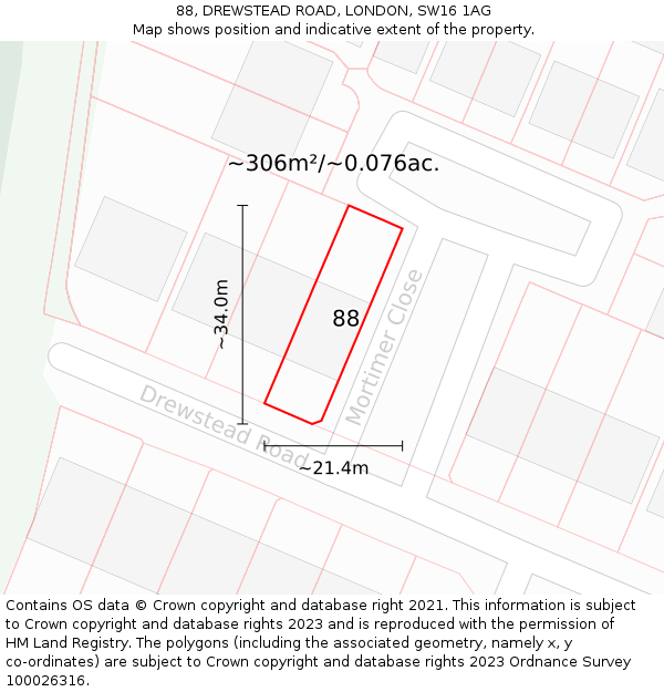 88, DREWSTEAD ROAD, LONDON, SW16 1AG: Plot and title map