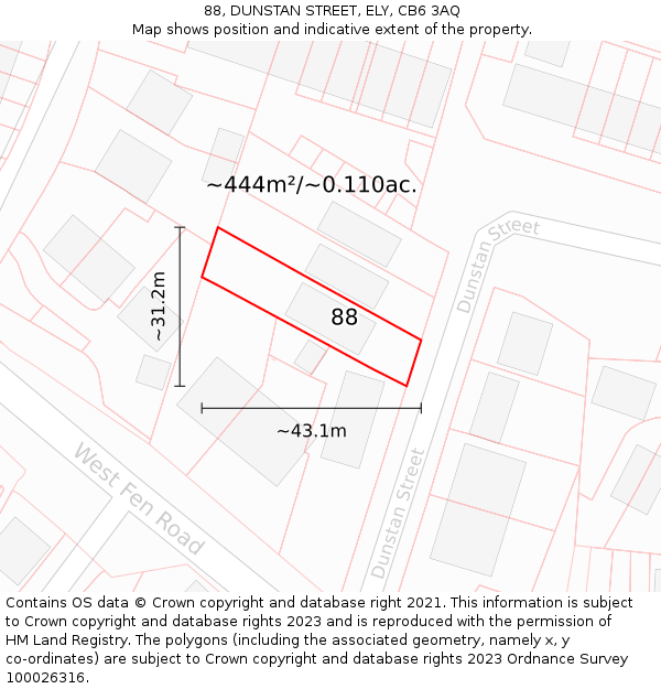 88, DUNSTAN STREET, ELY, CB6 3AQ: Plot and title map