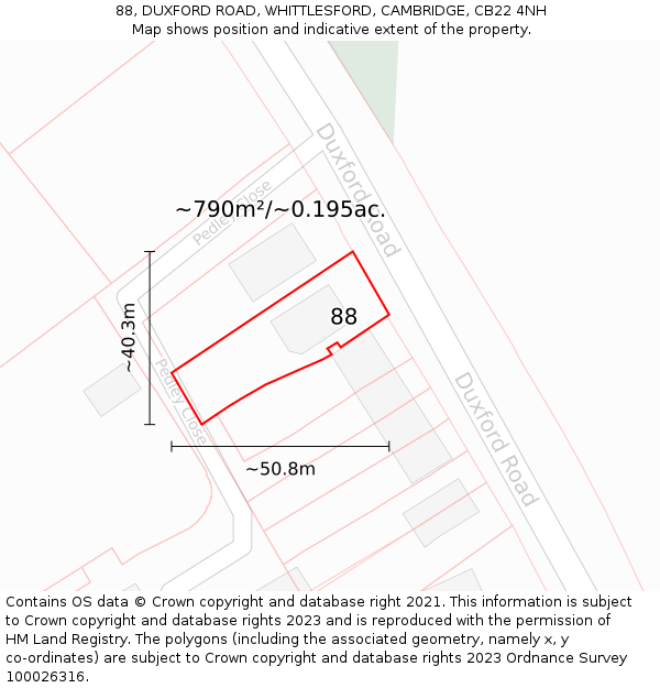 88, DUXFORD ROAD, WHITTLESFORD, CAMBRIDGE, CB22 4NH: Plot and title map