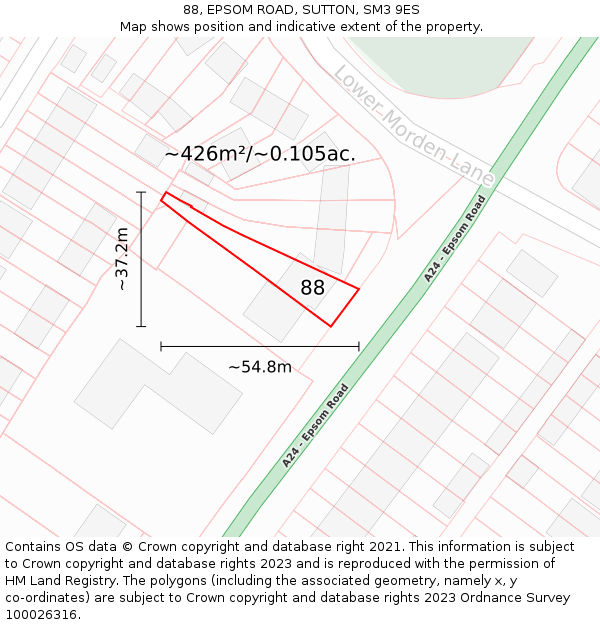 88, EPSOM ROAD, SUTTON, SM3 9ES: Plot and title map