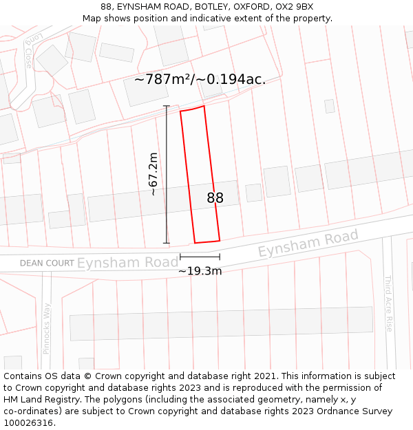 88, EYNSHAM ROAD, BOTLEY, OXFORD, OX2 9BX: Plot and title map