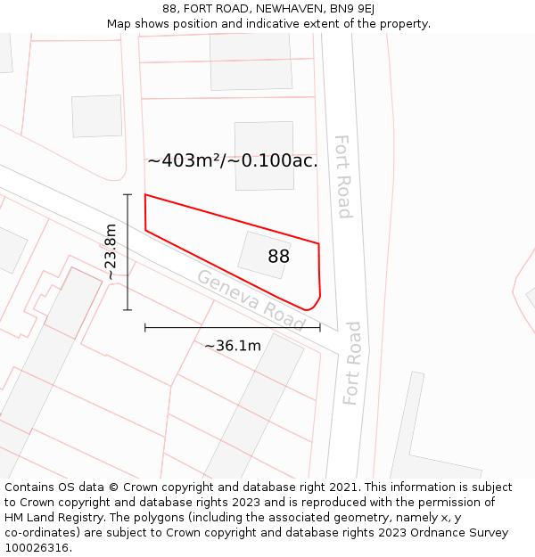 88, FORT ROAD, NEWHAVEN, BN9 9EJ: Plot and title map