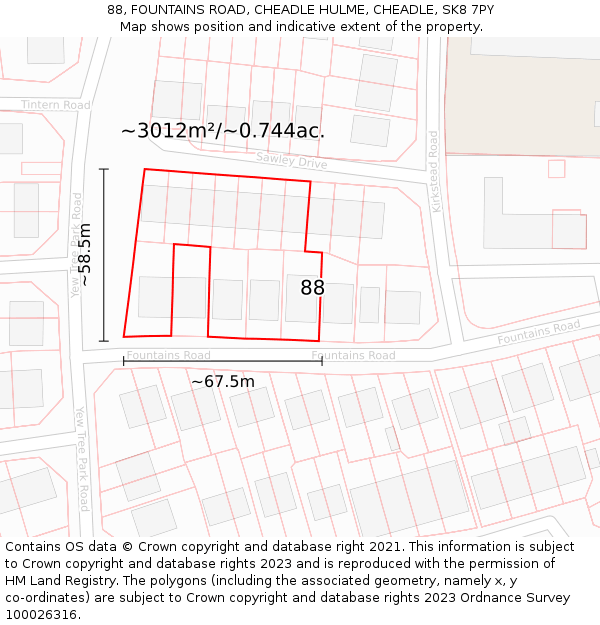 88, FOUNTAINS ROAD, CHEADLE HULME, CHEADLE, SK8 7PY: Plot and title map