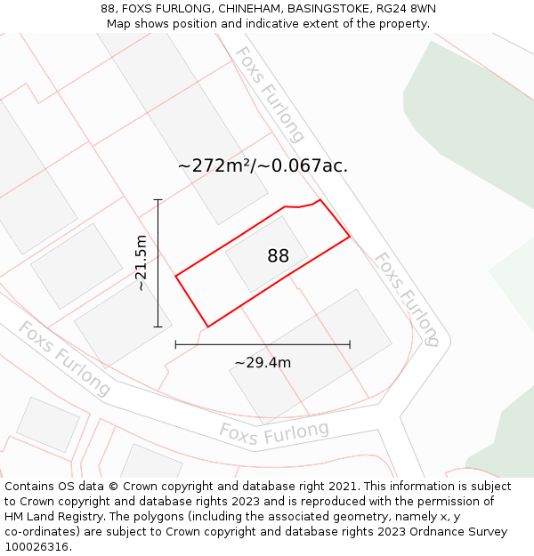 88, FOXS FURLONG, CHINEHAM, BASINGSTOKE, RG24 8WN: Plot and title map