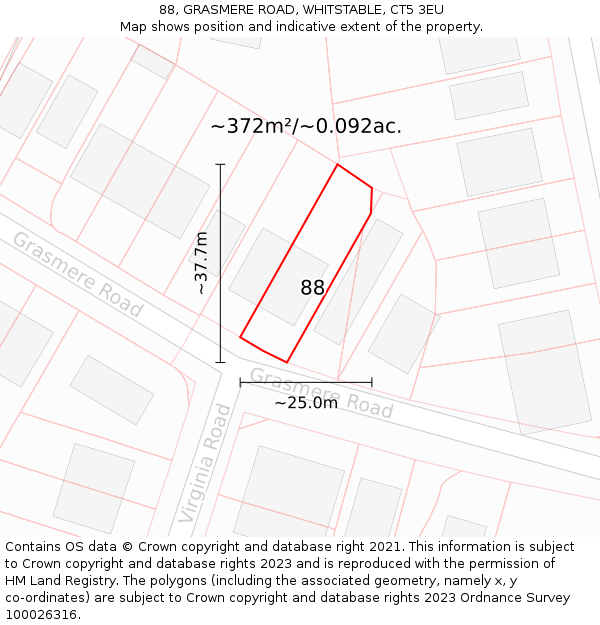 88, GRASMERE ROAD, WHITSTABLE, CT5 3EU: Plot and title map