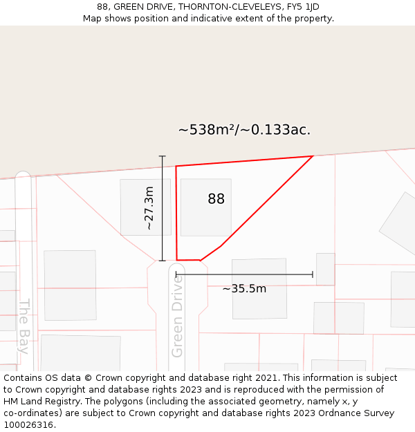 88, GREEN DRIVE, THORNTON-CLEVELEYS, FY5 1JD: Plot and title map