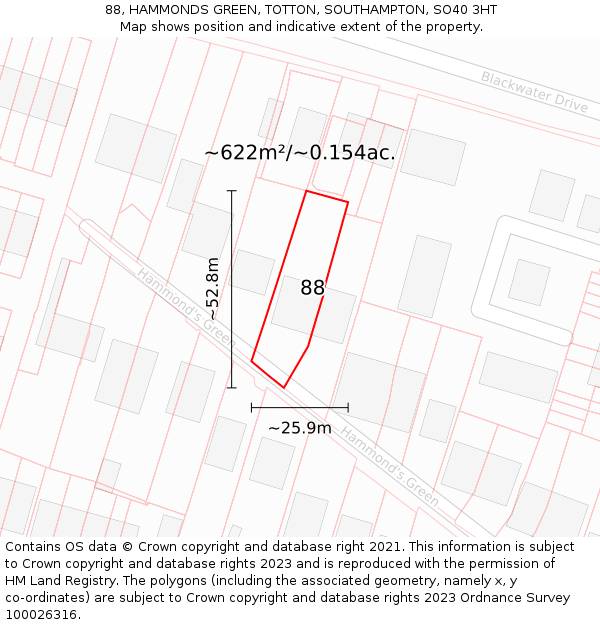 88, HAMMONDS GREEN, TOTTON, SOUTHAMPTON, SO40 3HT: Plot and title map