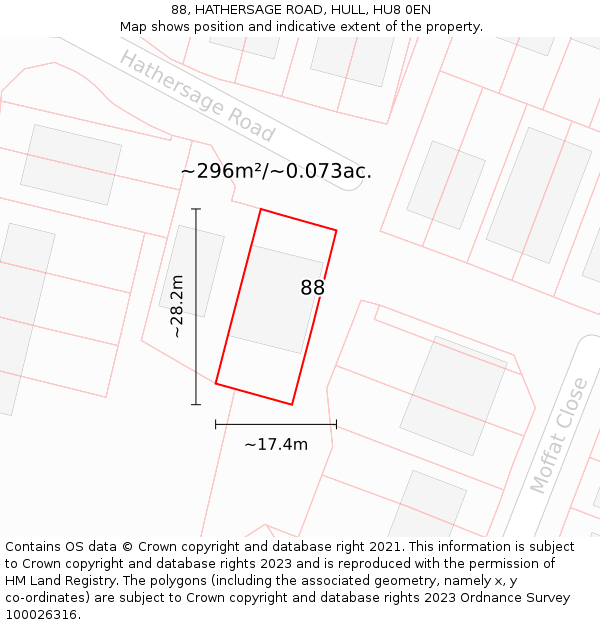 88, HATHERSAGE ROAD, HULL, HU8 0EN: Plot and title map