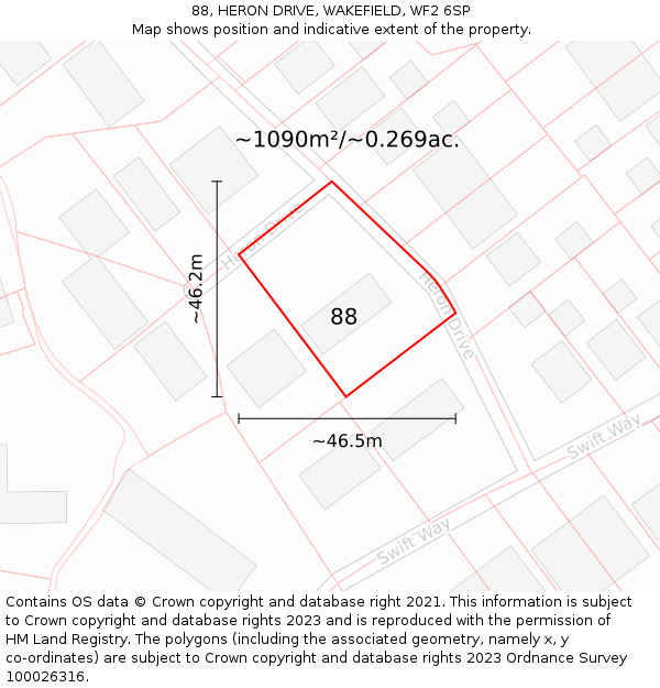 88, HERON DRIVE, WAKEFIELD, WF2 6SP: Plot and title map