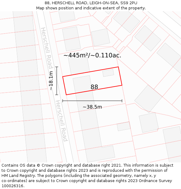 88, HERSCHELL ROAD, LEIGH-ON-SEA, SS9 2PU: Plot and title map