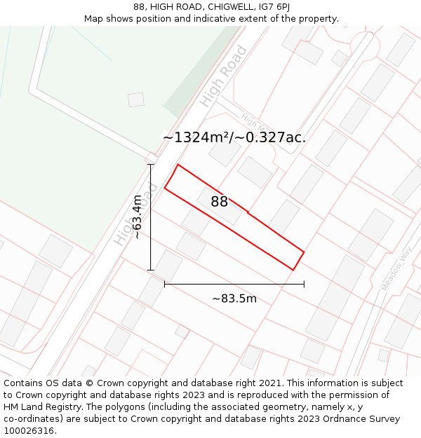 88, HIGH ROAD, CHIGWELL, IG7 6PJ: Plot and title map