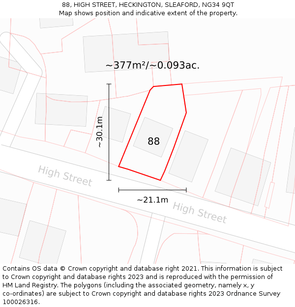 88, HIGH STREET, HECKINGTON, SLEAFORD, NG34 9QT: Plot and title map