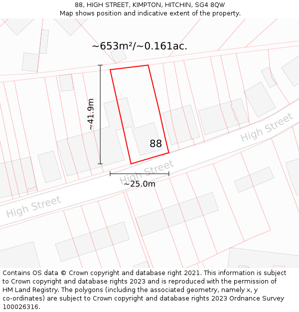 88, HIGH STREET, KIMPTON, HITCHIN, SG4 8QW: Plot and title map