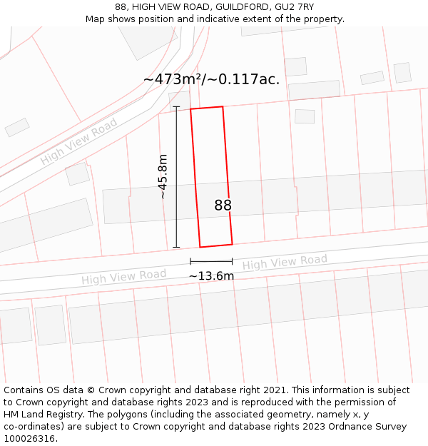 88, HIGH VIEW ROAD, GUILDFORD, GU2 7RY: Plot and title map