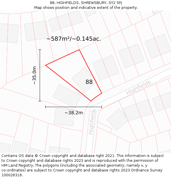 88, HIGHFIELDS, SHREWSBURY, SY2 5PJ: Plot and title map