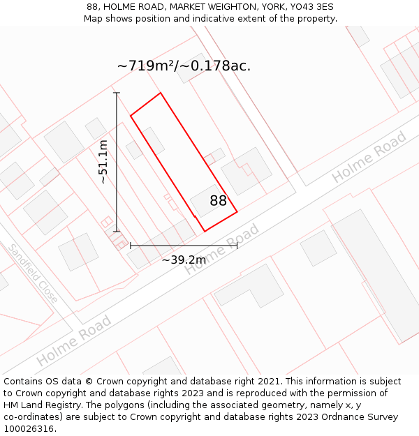 88, HOLME ROAD, MARKET WEIGHTON, YORK, YO43 3ES: Plot and title map