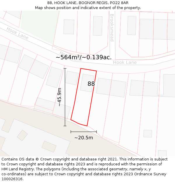 88, HOOK LANE, BOGNOR REGIS, PO22 8AR: Plot and title map