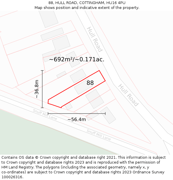 88, HULL ROAD, COTTINGHAM, HU16 4PU: Plot and title map