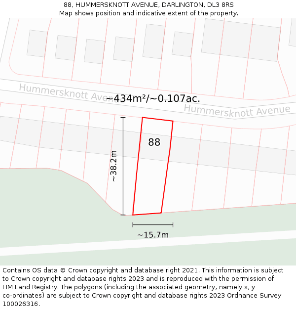 88, HUMMERSKNOTT AVENUE, DARLINGTON, DL3 8RS: Plot and title map