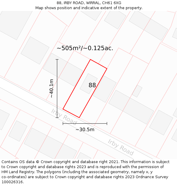 88, IRBY ROAD, WIRRAL, CH61 6XG: Plot and title map