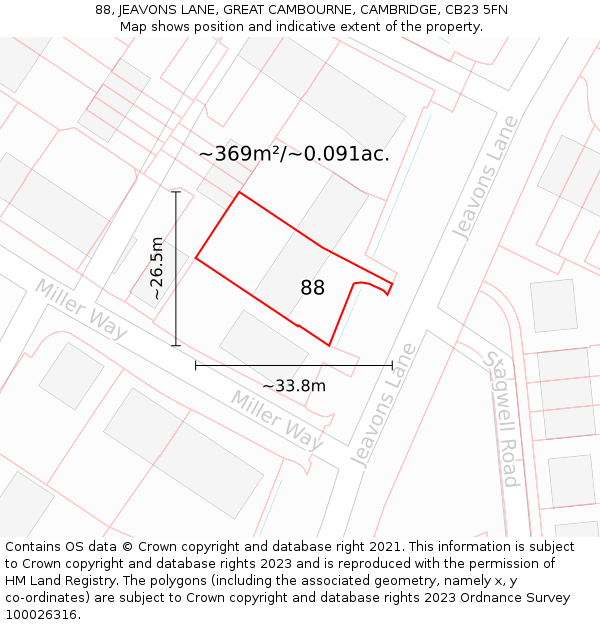 88, JEAVONS LANE, GREAT CAMBOURNE, CAMBRIDGE, CB23 5FN: Plot and title map