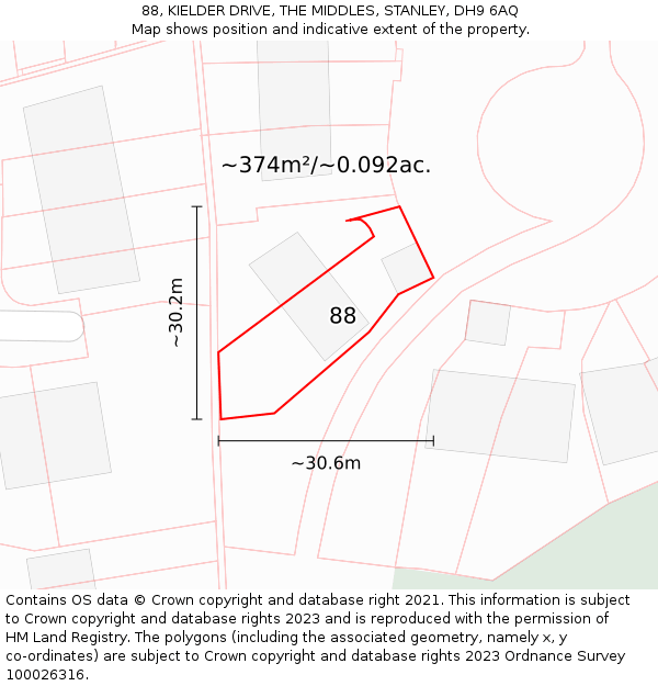 88, KIELDER DRIVE, THE MIDDLES, STANLEY, DH9 6AQ: Plot and title map