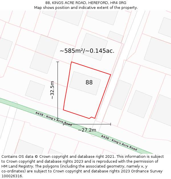 88, KINGS ACRE ROAD, HEREFORD, HR4 0RG: Plot and title map