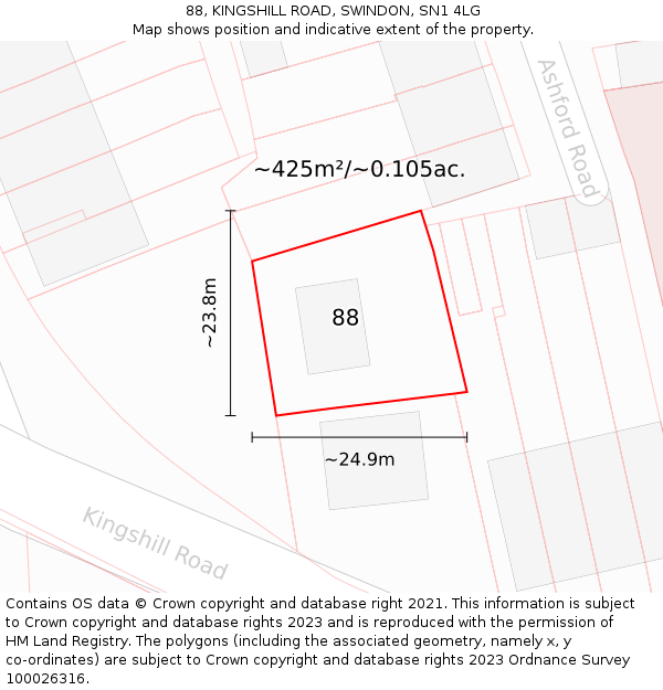 88, KINGSHILL ROAD, SWINDON, SN1 4LG: Plot and title map