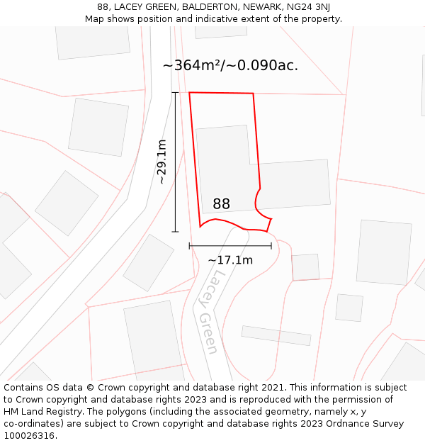 88, LACEY GREEN, BALDERTON, NEWARK, NG24 3NJ: Plot and title map