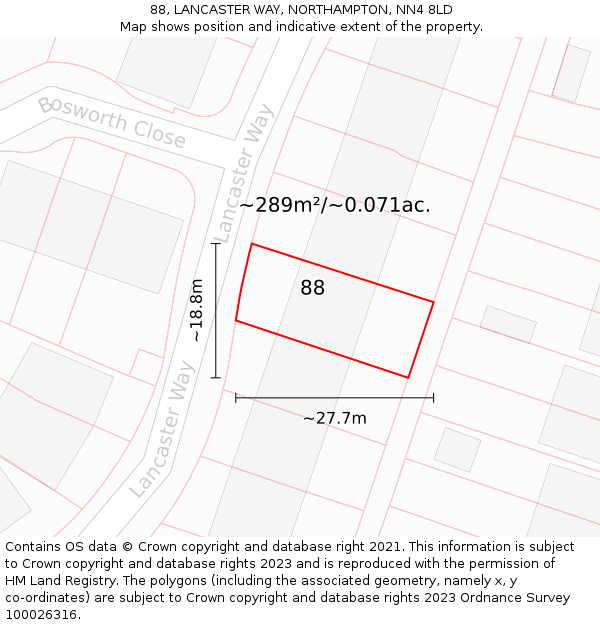 88, LANCASTER WAY, NORTHAMPTON, NN4 8LD: Plot and title map