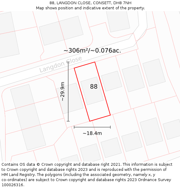 88, LANGDON CLOSE, CONSETT, DH8 7NH: Plot and title map