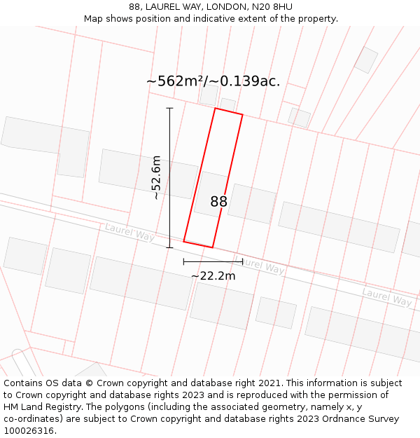 88, LAUREL WAY, LONDON, N20 8HU: Plot and title map