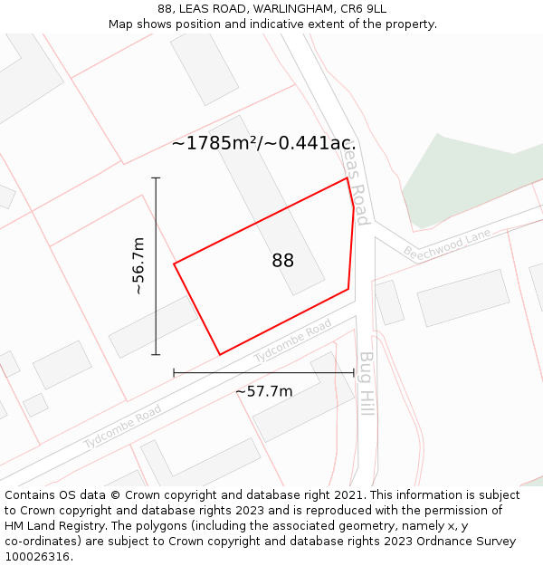 88, LEAS ROAD, WARLINGHAM, CR6 9LL: Plot and title map