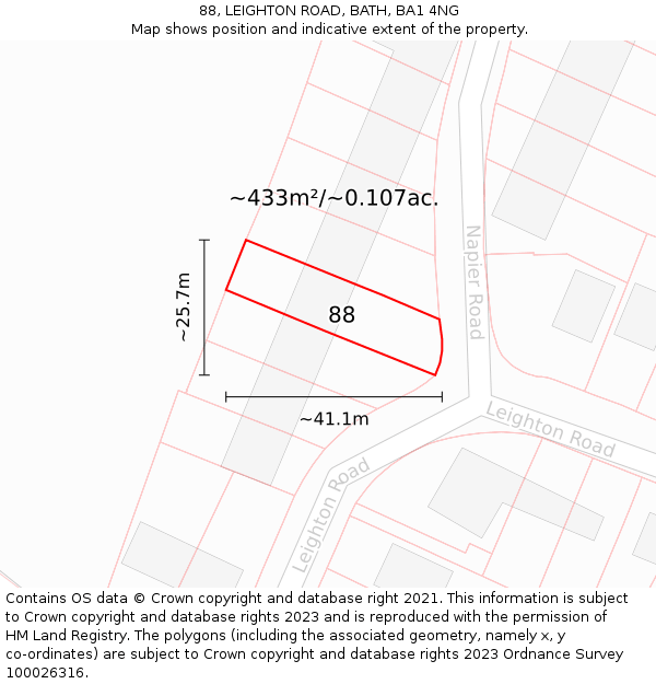 88, LEIGHTON ROAD, BATH, BA1 4NG: Plot and title map