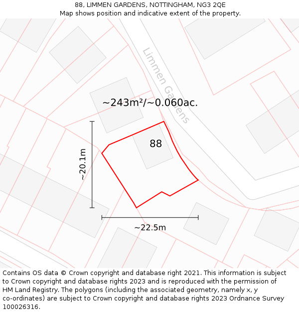 88, LIMMEN GARDENS, NOTTINGHAM, NG3 2QE: Plot and title map