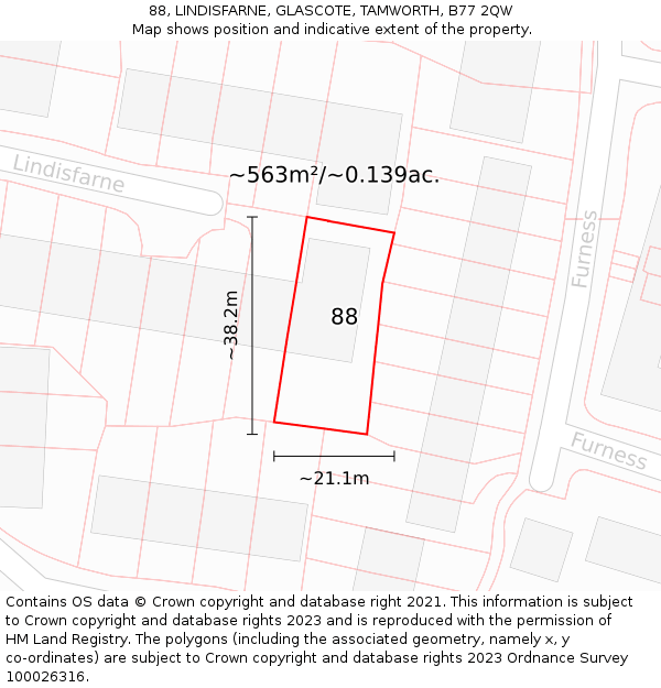 88, LINDISFARNE, GLASCOTE, TAMWORTH, B77 2QW: Plot and title map