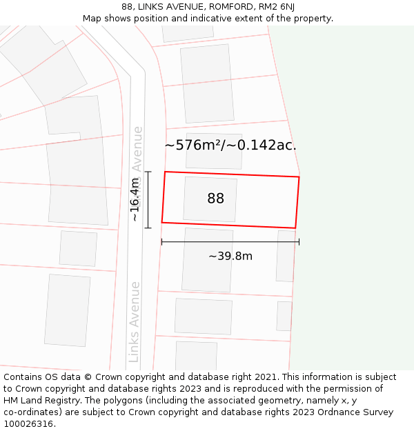 88, LINKS AVENUE, ROMFORD, RM2 6NJ: Plot and title map